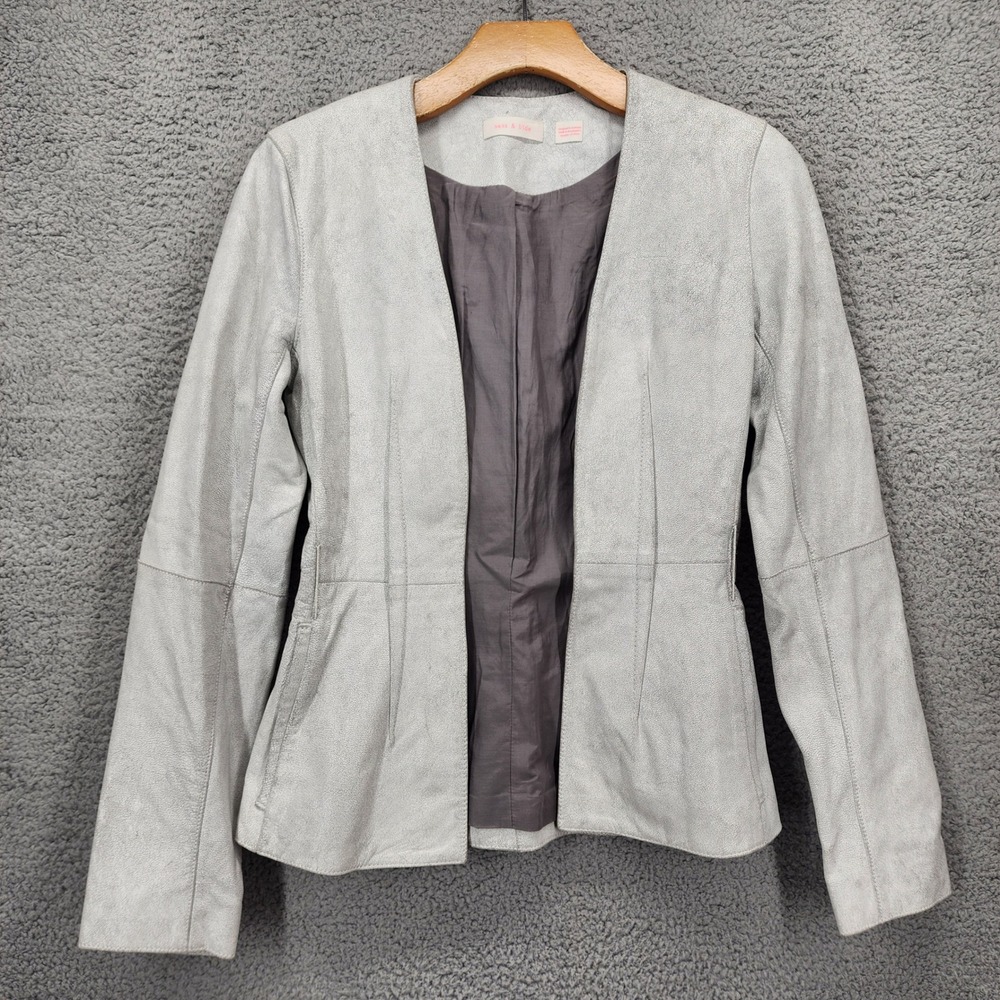 Sass & Bide Blurred Lines Grey Goat Leather Collarless Jacket Silk Blend US 2